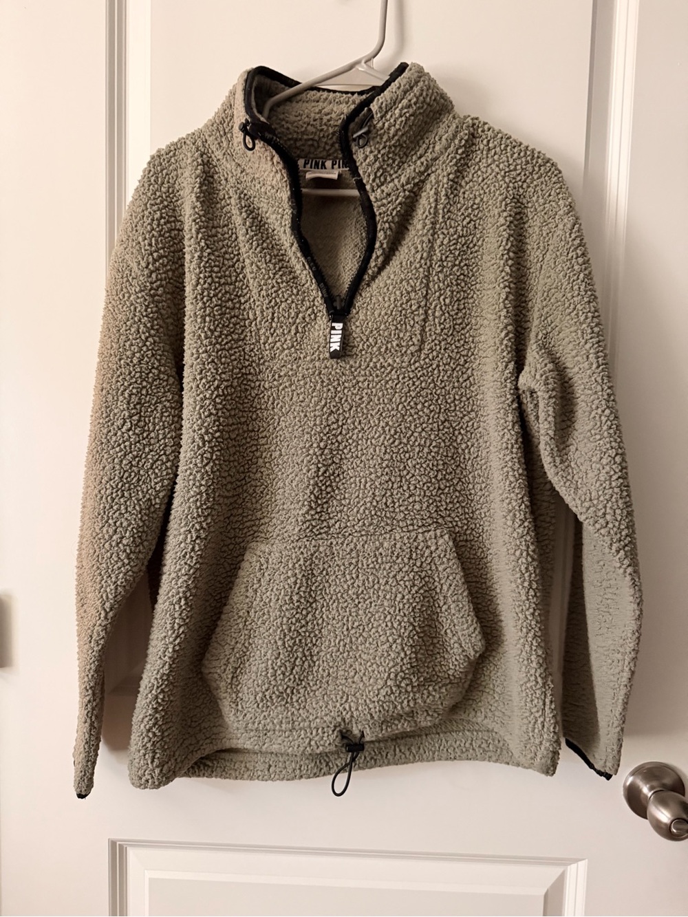 PINK Victoria's Secret Olive Green Sherpa Half-Zip Pullover